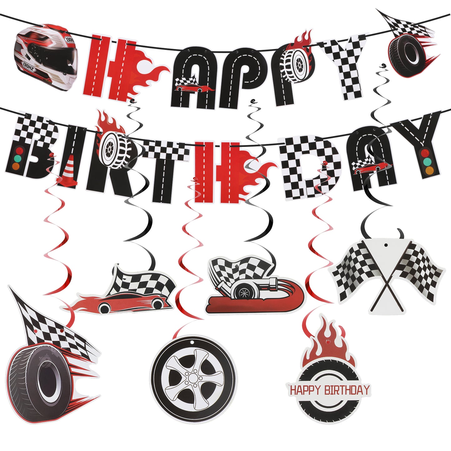 Ouligay Race Car Birthday Party Decorations, Car Birthday Banners with Streamers, Racing Themed Birthday Party Supplies for Wall Decor Birthday Party Supplies Photo Props