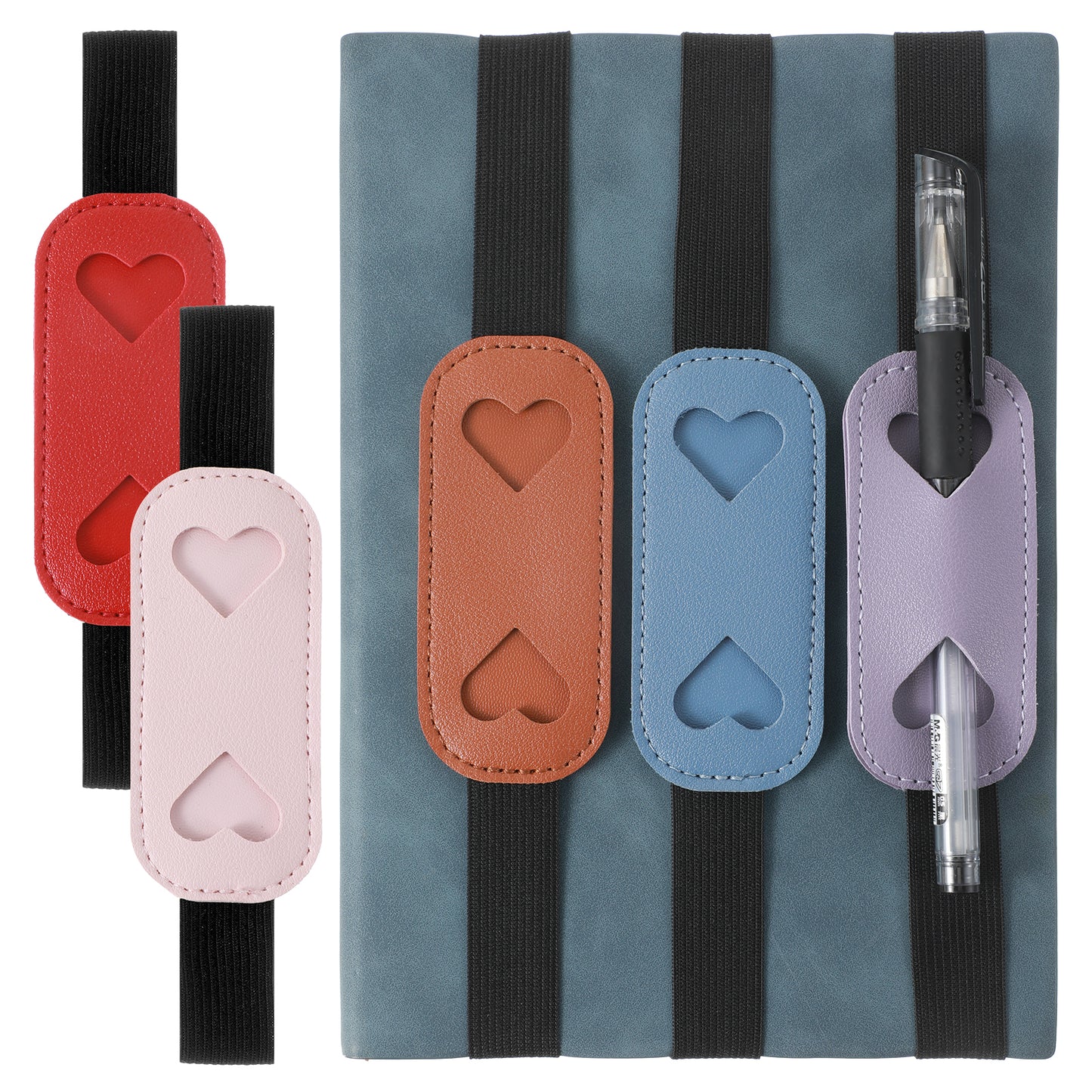 5 Pack Pen Holder For Notebook Journal Planner Adjustable Elastic Band Pu Leather Design Colorful Pen Sleeve Journal Pencil Holder For Planners Notebook Binders And Books School Office Supplies