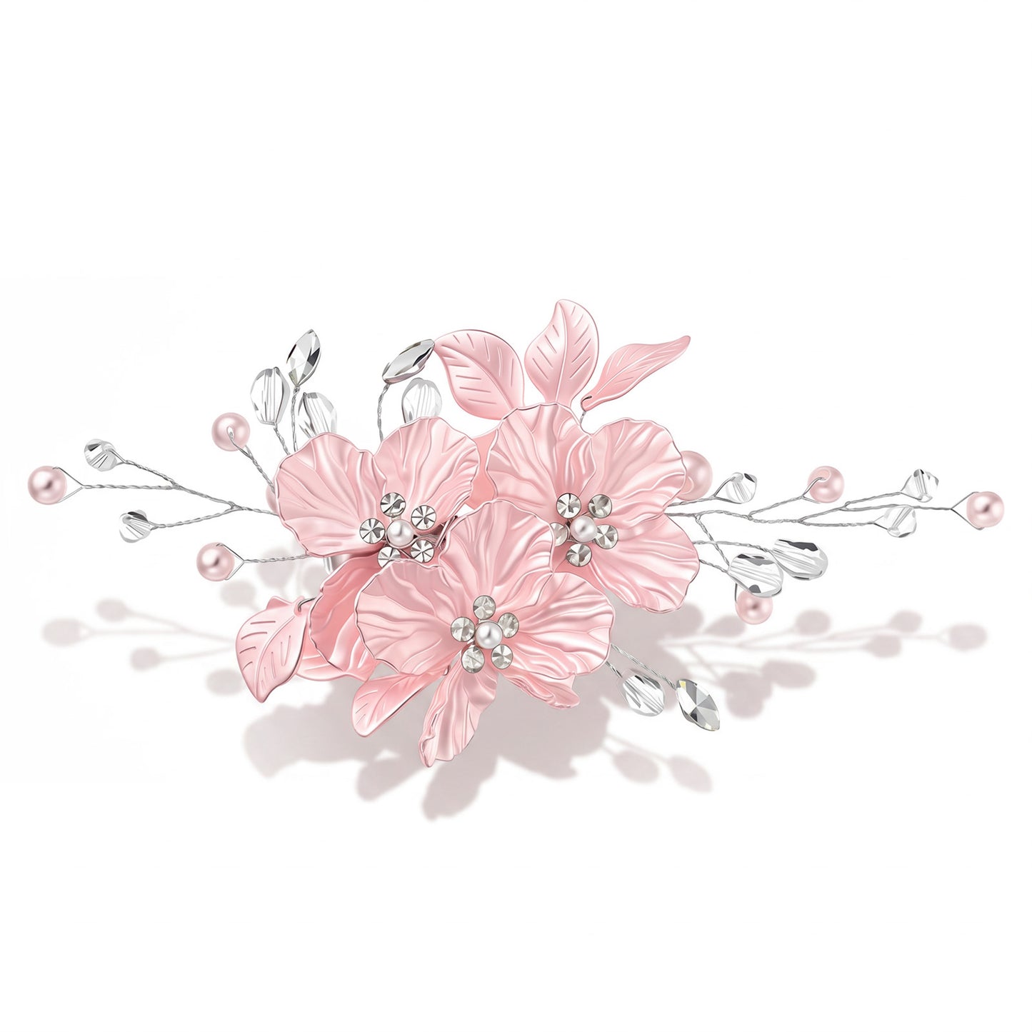 Bride Pearl Flower Hair Comb, Pink Hair Accessories For Women Girls