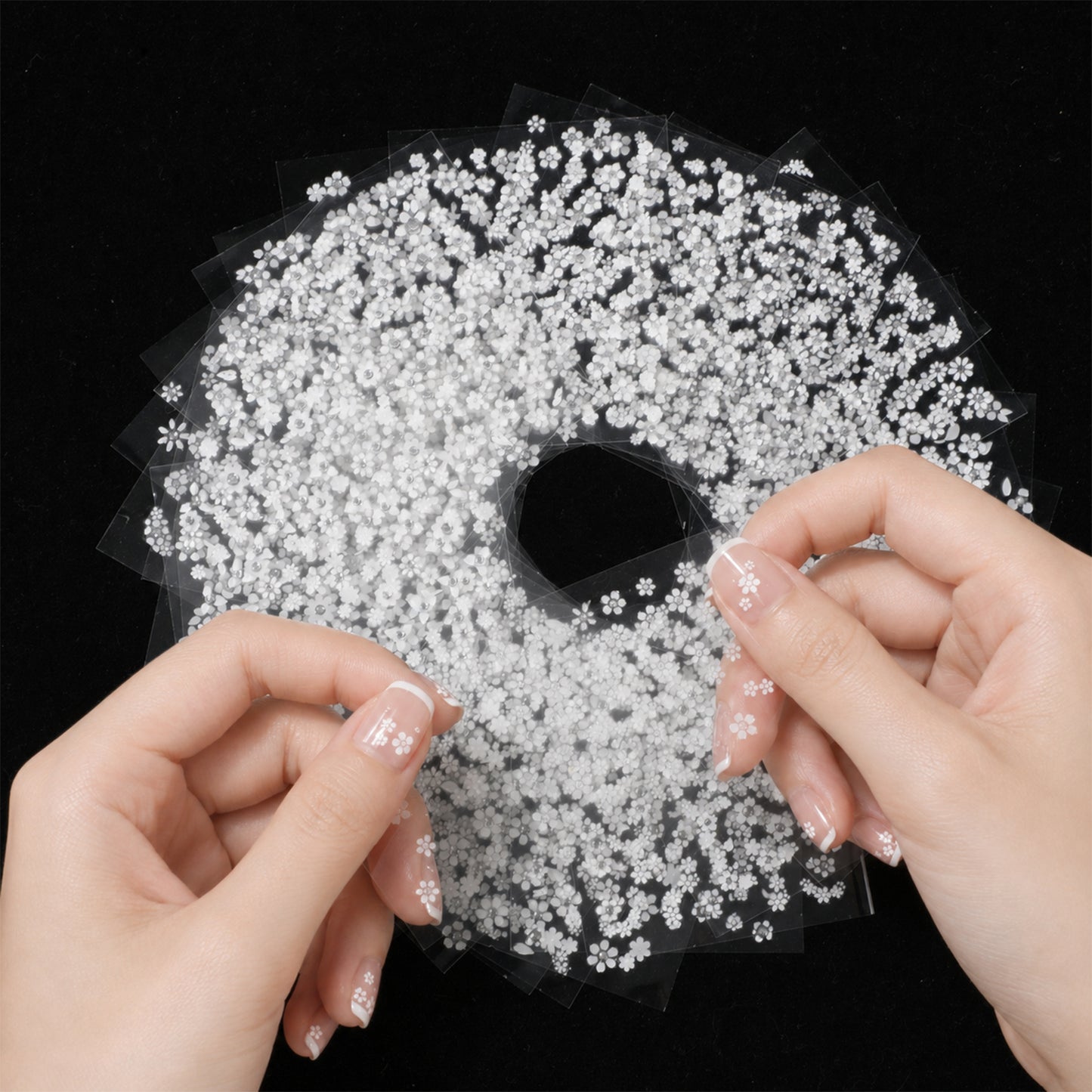 Sorcristy 60 Sheets White Flower Nail Stickers with Rhinestones