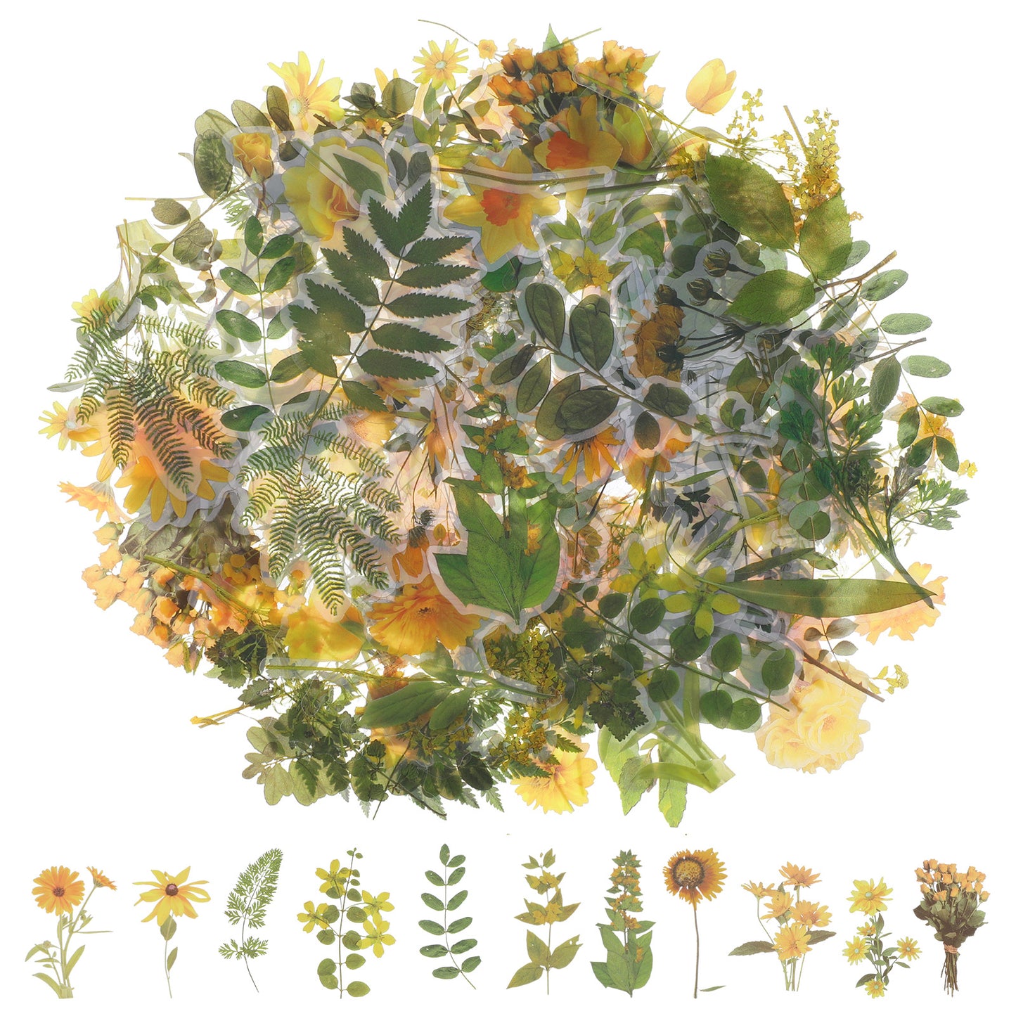 Tyqour 120Pcs Flower Stickers for Scrapbooking Nature Plant Leaf Floral Stickers PET Transparent Waterproof Aesthetic Stickers Scrapbook Supplies Kit for Junk Journal Planner Laptops