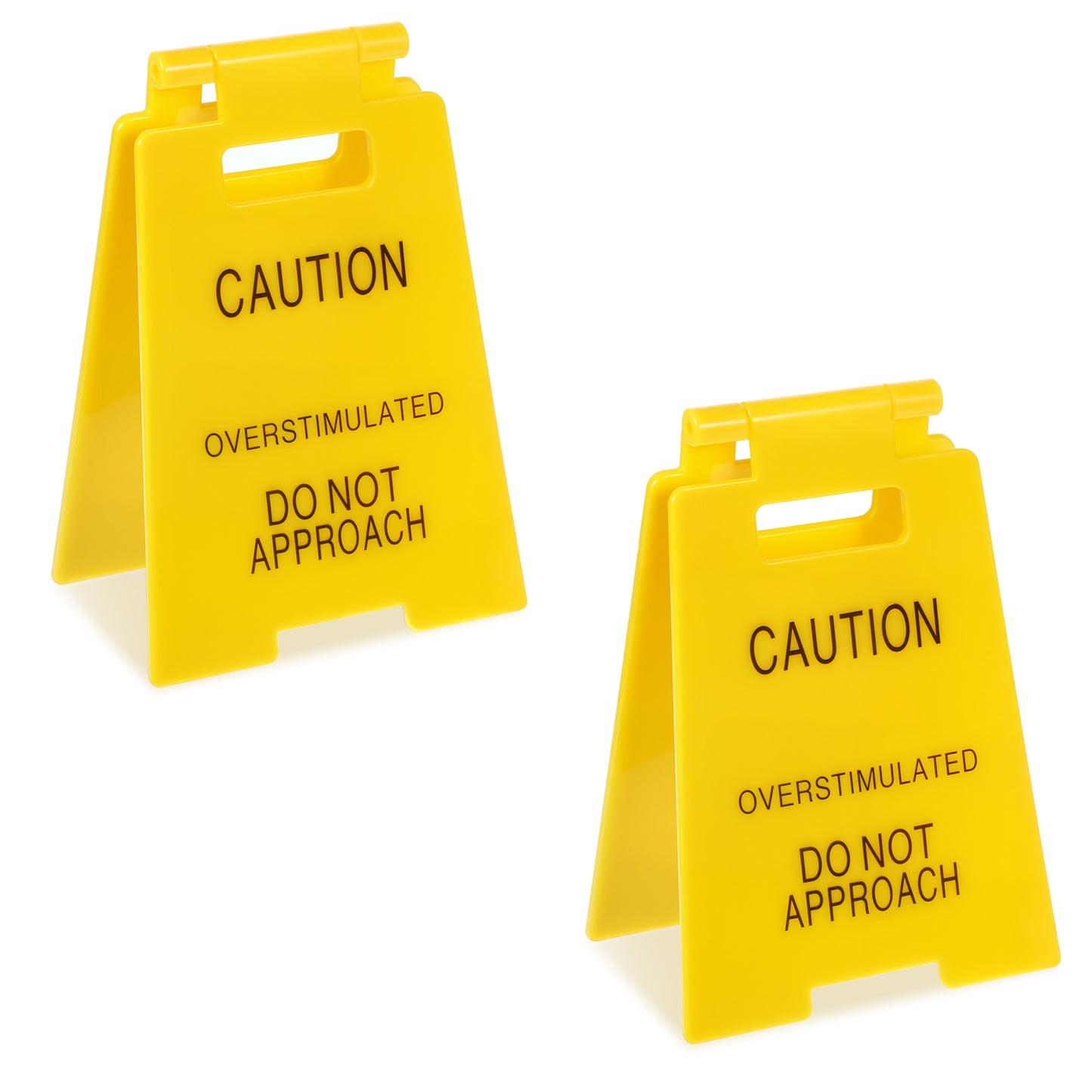 2 Pcs Caution Overstimulated Desk Signs, Mini Desk Decor Humorous Mini Warning Sign Gift for Office Cubicle, Fun Decor for Colleagues, Employees, Bosses