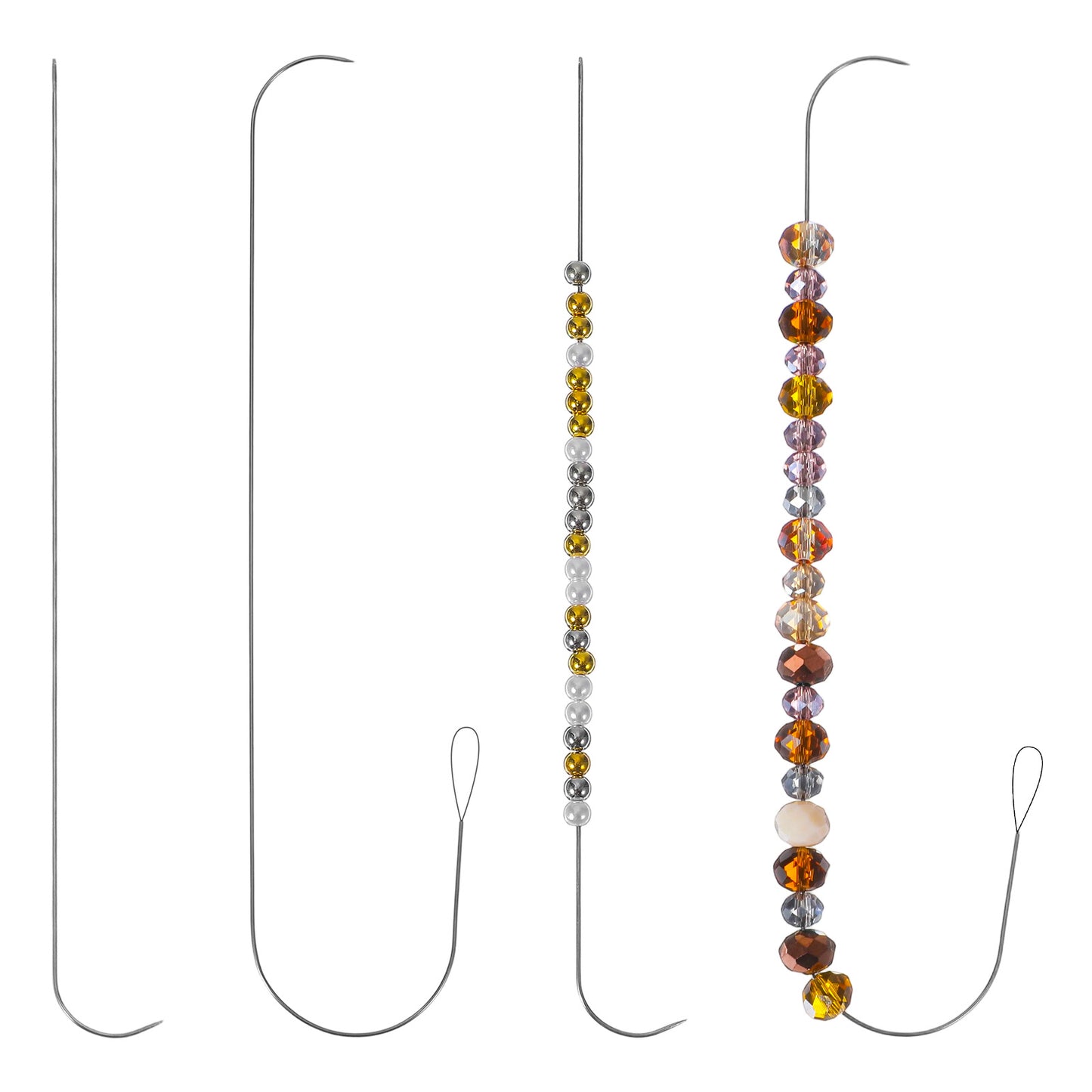 Nogeqi 4 Pcs Big Eye Beading Needles for Jewelry Making, Bead Spinner Needles, Stainless Bead Needle, Curved Beads Threader for Bracelet Necklace Jewelry Making