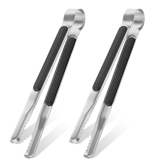 2 PCS Stainless Steel Tongs for Cooking 8.78" Metal Food Tongs with Non-Slip Grip Non-Stick Cooking Tong Heat Resistant BBQ Tong for BBQ Salad Grilling Home Kitchens (Silver)