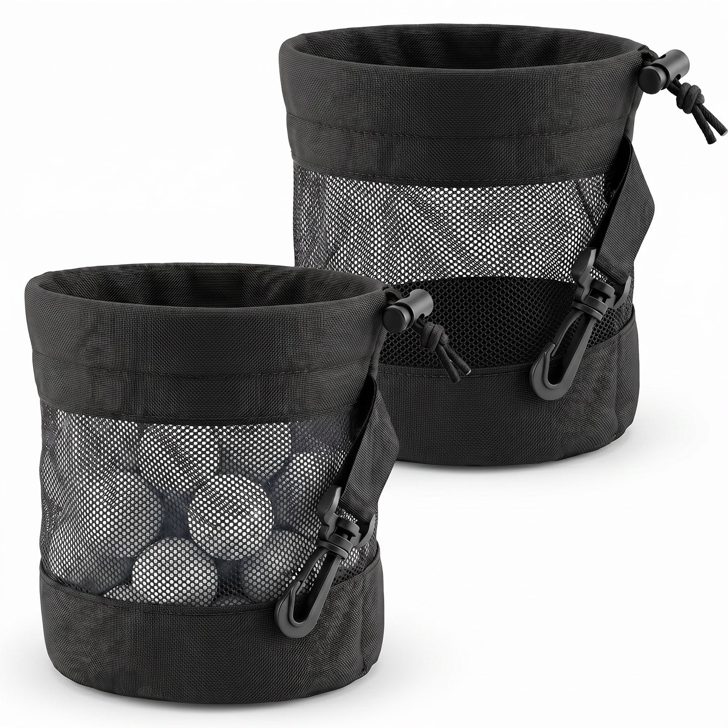 Ouligay 2 Pcs Golf Ball Bag, Golf Ball Pouch with Drawstring, Nylon Mesh Bag for Golf Balls, Shag Bag for Practice,Bag Organizer for Golf Ball Storage Tennis Carrying, Quick-Dry(Black)