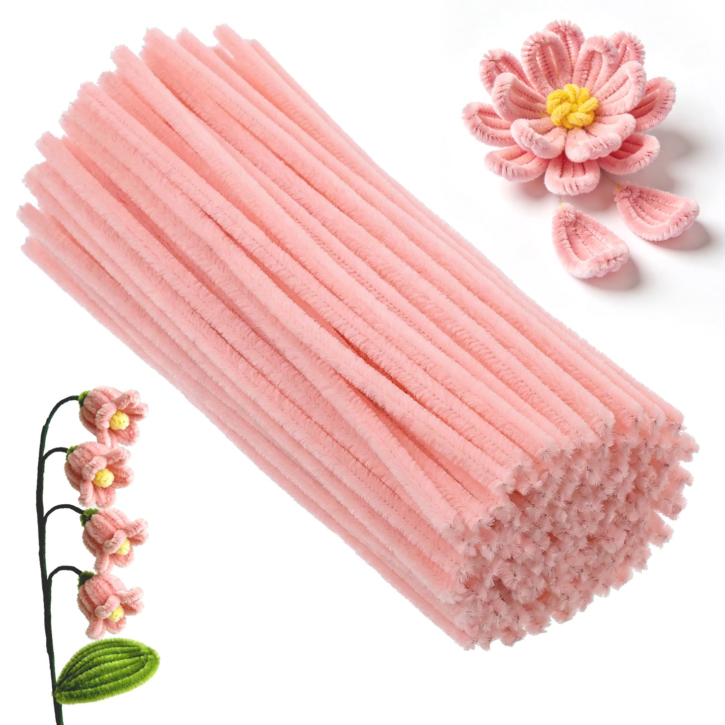 100Pcs Pink Pipe Cleaners - Thick Pastel Chenille Stems for DIY Crafts, Decorations and Creative Projects