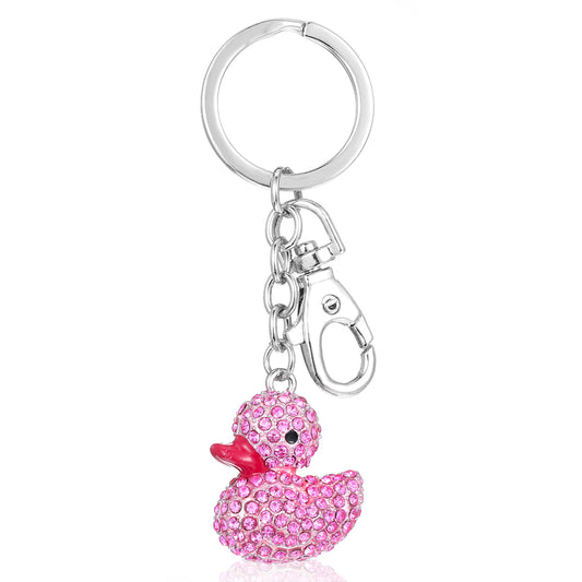 Ymapinc Cute Duck Keyring Preppy Keychain Bling Keyrings for Women - Pink Rubber Ducky Crystal Purse Keyring Jewelry Gift for Girls and Women