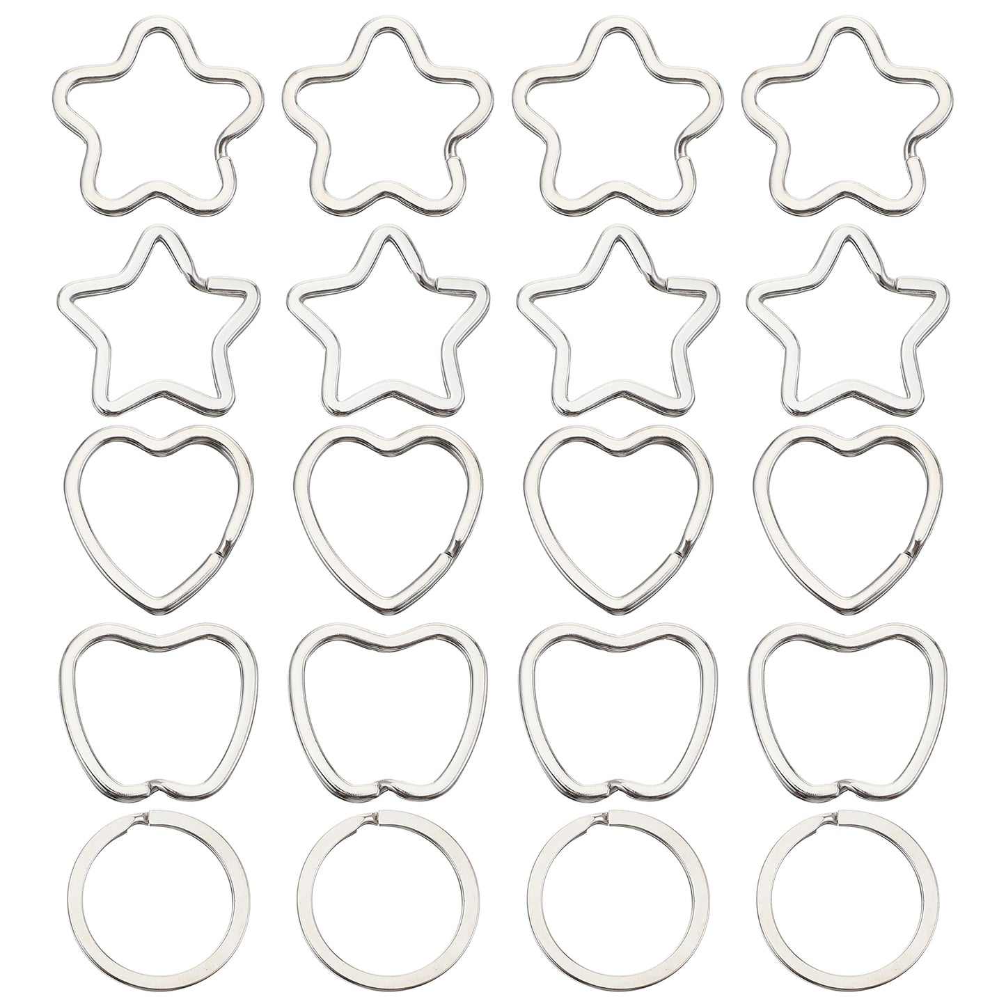 20PCS Metal Keyrings Silver Heart Star Apple Flower Circle Shape Keychain Metal Flat Split Key Chain Rings Clip Holder Organizer for Crafts DIY Home Car Keys Women Men