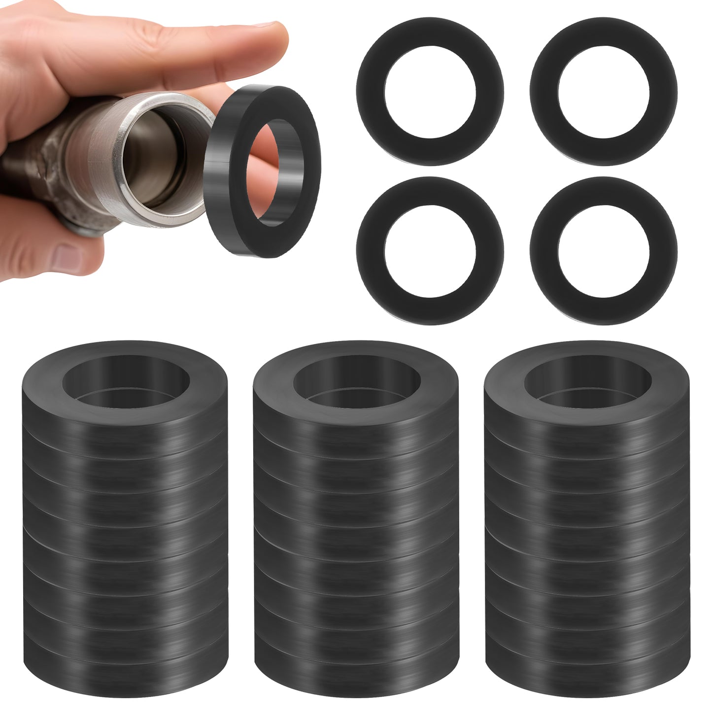50PCS Shower Head Washer 3/4" Water Hose Gasket Rubber Shower Head Gaskets for 1/2" Fixed Shower Head/Handheld Shower Hose Connector, Soft Silicone Garden Hose Gasket Creates a Seal to Prevent Leakage