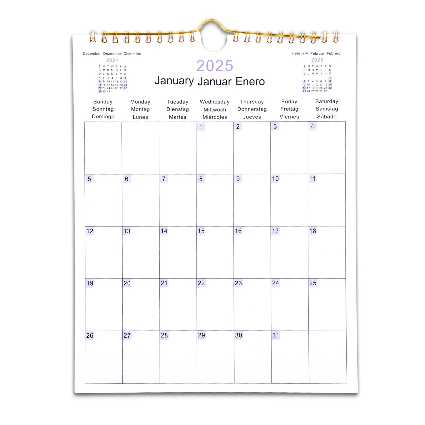 Tyqour Wall Calendar 2025 Calendar Month to View 28 x 22 cm Family Calendar for Easy & Efficient Planning, Family Planner, Office, Student