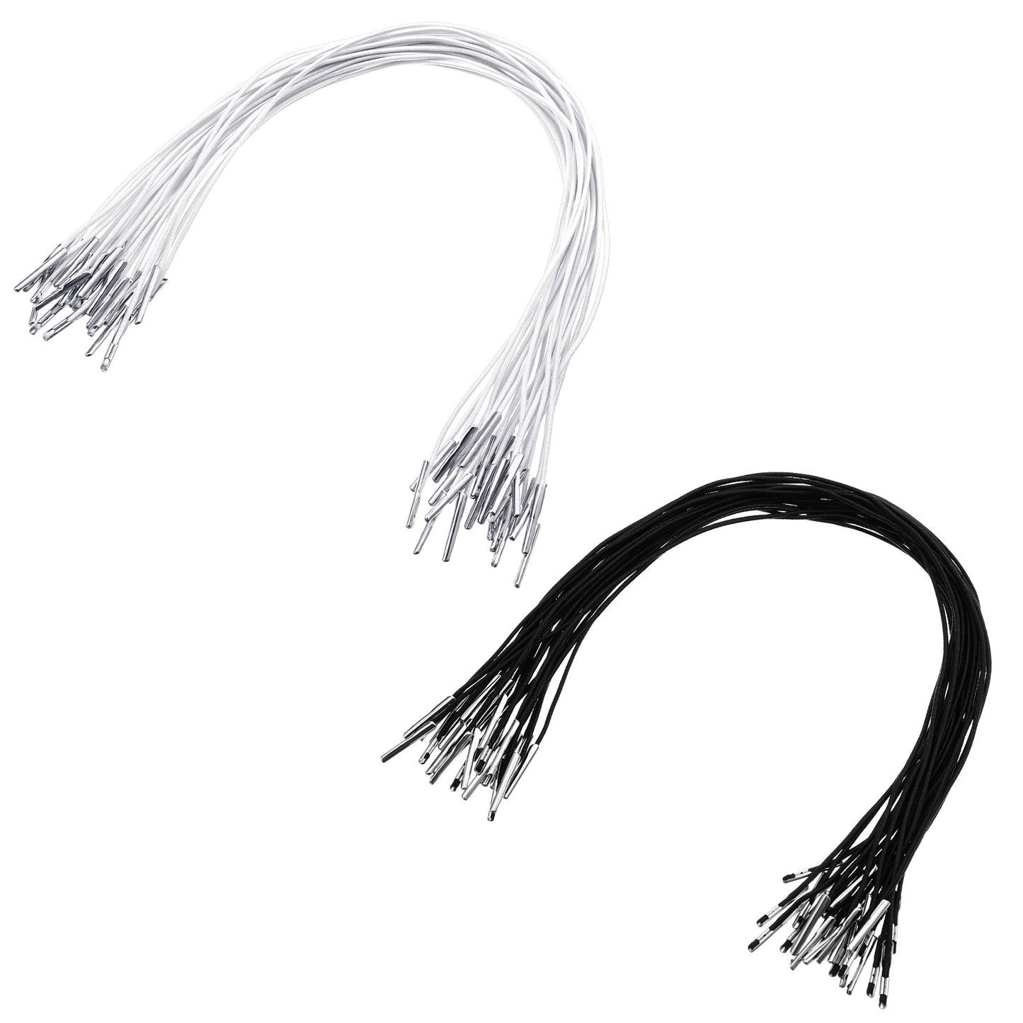 50Pcs Elastic Cords with Metal Ends, Elastic Barbed Cords Loop Stretch Round String with Metal Ends, Lanyard Soft Cord Bands for Hat Mask Extender DIY Crafts, Paper Hats, and More