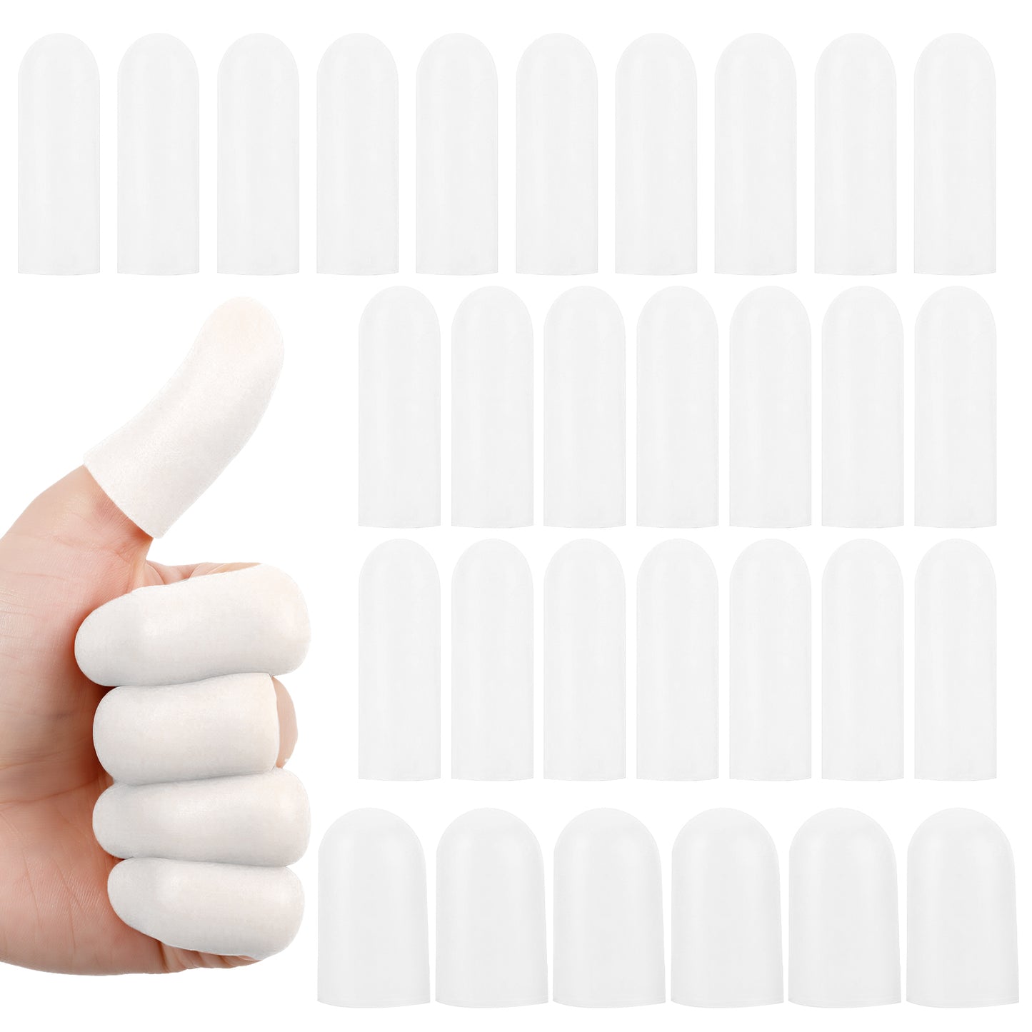 30 Pcs Silicone Finger Protectors Gel Finger Cots Reusable Fingers Sleeve Soft Thumb Cover High Elastic Fingertip Bandages for Cracked Skin Blisters Calluses Nude (White, 24pcs Large + 6pcs Small)