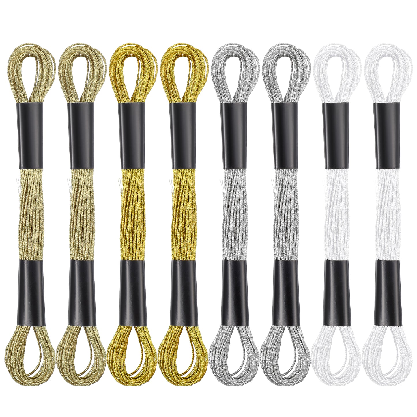 8 Skeins Embroidery Floss Metallic Thread,Metallic Light Gold Embroidery Floss Friendship,Glitter Thread String, Polyester Cross-Stitch Threads For String Art - White,Gold,Silver,Yellow