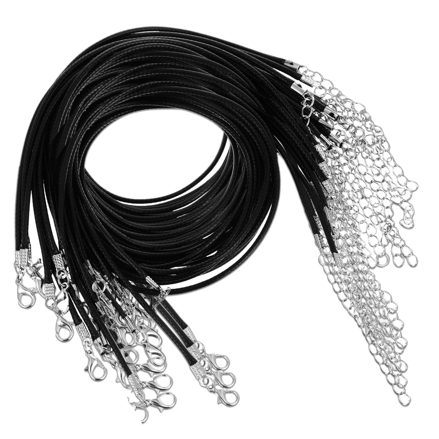 Mabor 50Pcs Black Leather Necklace Cord, 19.7" Black Rope Necklace with Clasp, Waxed Rope Cord Necklaces String for Pendants Jewelry Making Beading Supplies
