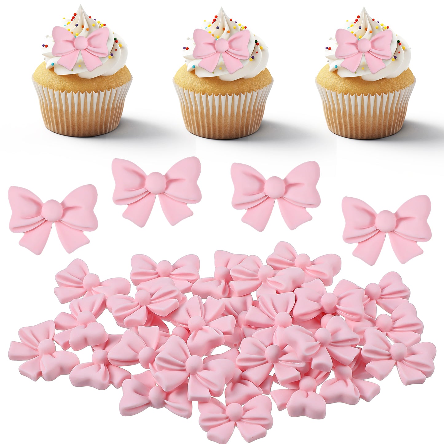 Xinjoduz 30PCS Pink Bow Cupcake Toppers, Cute Coquette Bow Cake Decorations