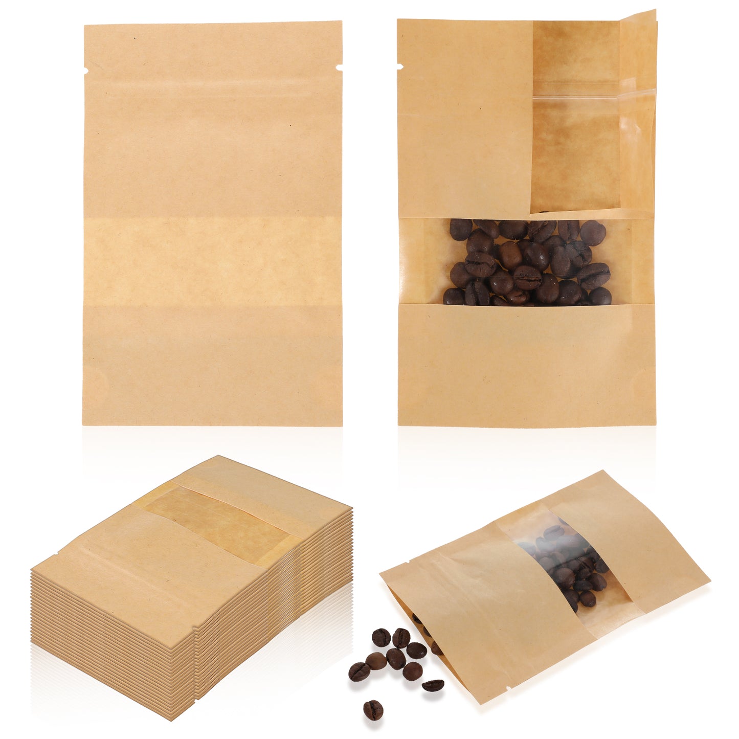 Nogeqi 50 Pcs Seed Packets Envelopes,Lager Seed Envelopes Resealable with Clear Window,Coin Envelopes,Brown Kraft Paper Heat Seal Packets for Seed Storage Food Moisture Protection(5.51 x 3.54Inch)