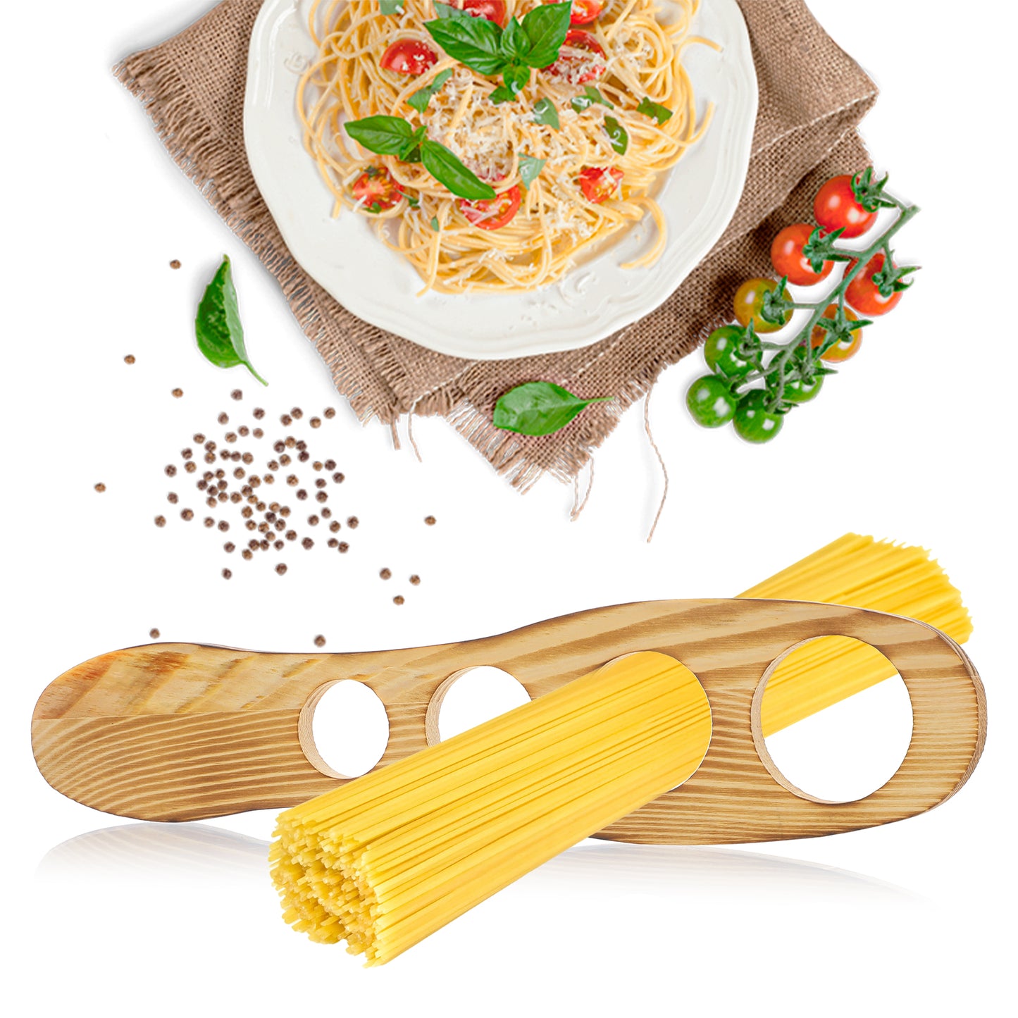 Mabor Spaghetti Pasta Measurer Tool, Wood Pasta Measuring Tool with 4 Serving Portion Control Gadgets Kitchen Accessories 4 Holes Quick Portion Tools for Kitchen Cooking