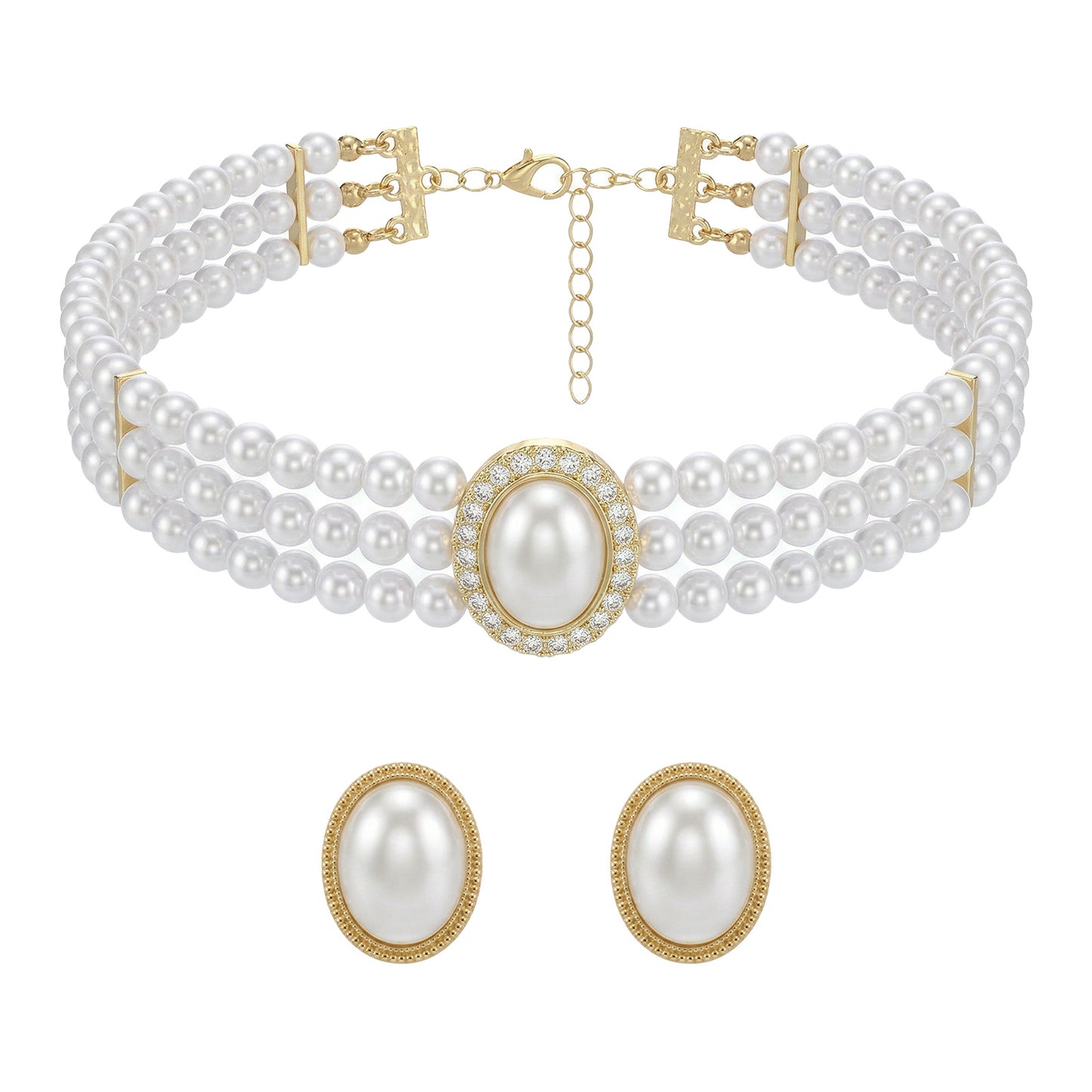 Ymapinc Vintage Faux Pearl Choker Necklace & Earring Set for Women, Big Pearl Statement Jewellery, Classic Chokers Jewellery Sets for Wedding Prom Party Costume Gift