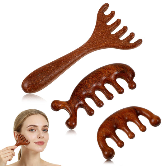 2 Pcs Wooden Head Massage Tool, Scalp Massage Stress Relax Head Scratcher Massager Whisk, Gift for Mother, Sister, Women Portable Spa Tools Handheld Wood Comb for Soothing