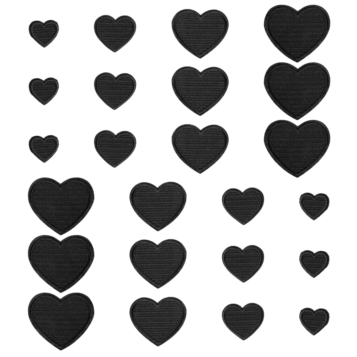 24 PCS Heart Iron on Patches Hearts Embroidered Patches for Clothes 4 Sizes Felt Heart-Shaped Sew on Patch Applique Repair Decoration for DIY Clothing Jackets Hats Backpacks Jeans (Black)