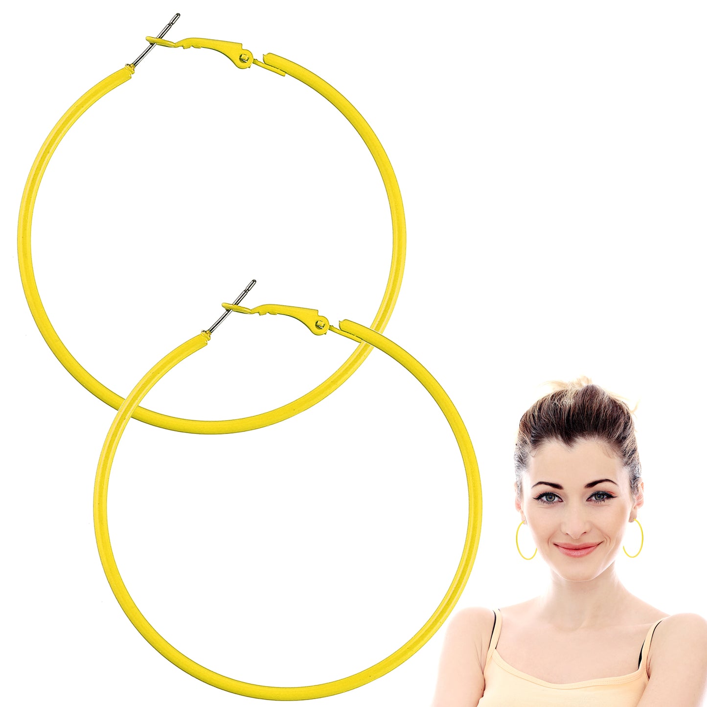 Tyqour Classic Big Earrings Retro Neon Hoop Earrings Colorful Big Hoop Statement Earring Round Circle Earrings Party Dangle Earrings Accessories for Women Jewelry Gifts(Yellow)