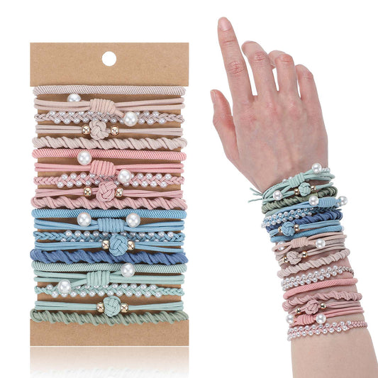 20PCS Boho Hair Ties Elastic Hair Bands Ponytail Holders, No Pull Hair Tie Bracelets for Women Nylon Hair Accessories for Thick, Thin, Curly