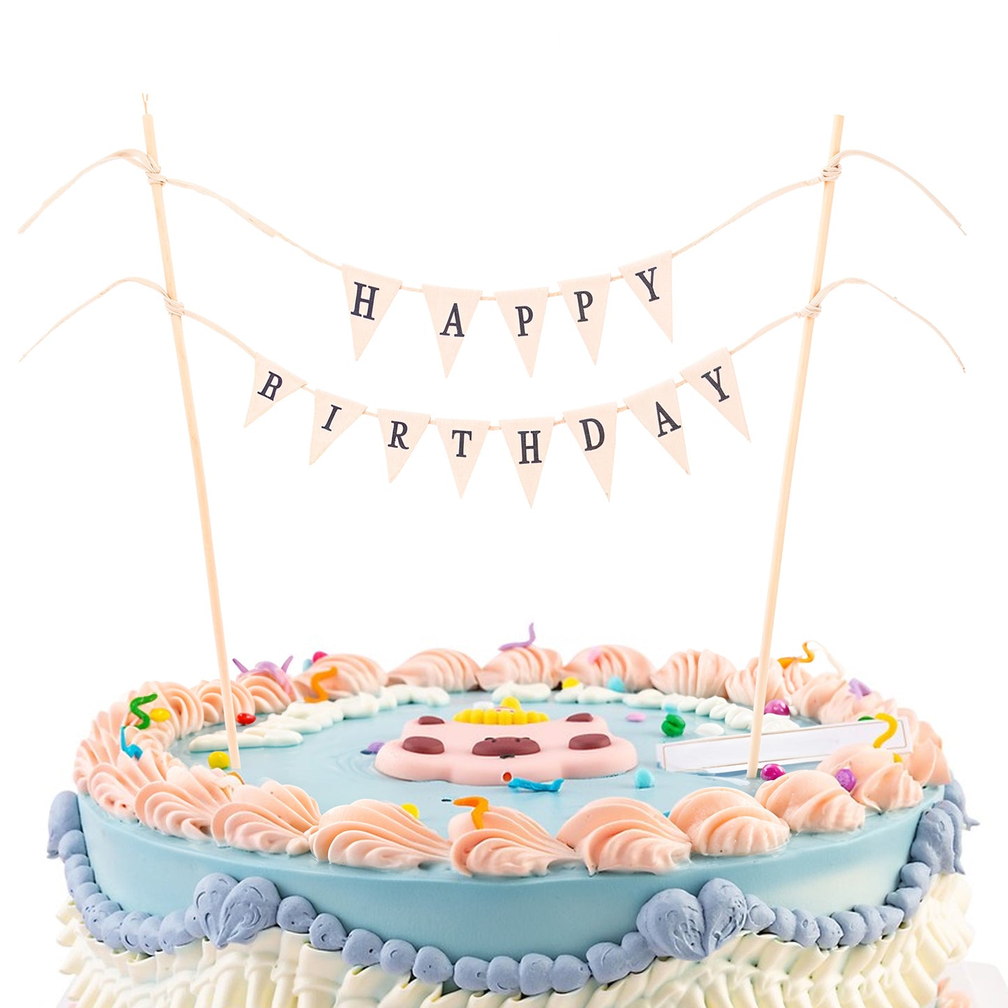 Ymapinc Personalised Happy Birthday Cake Topper with Banner Celebrate with Cake Toppers and a Bunting Sign for Birthday Party Decorations 1PCS