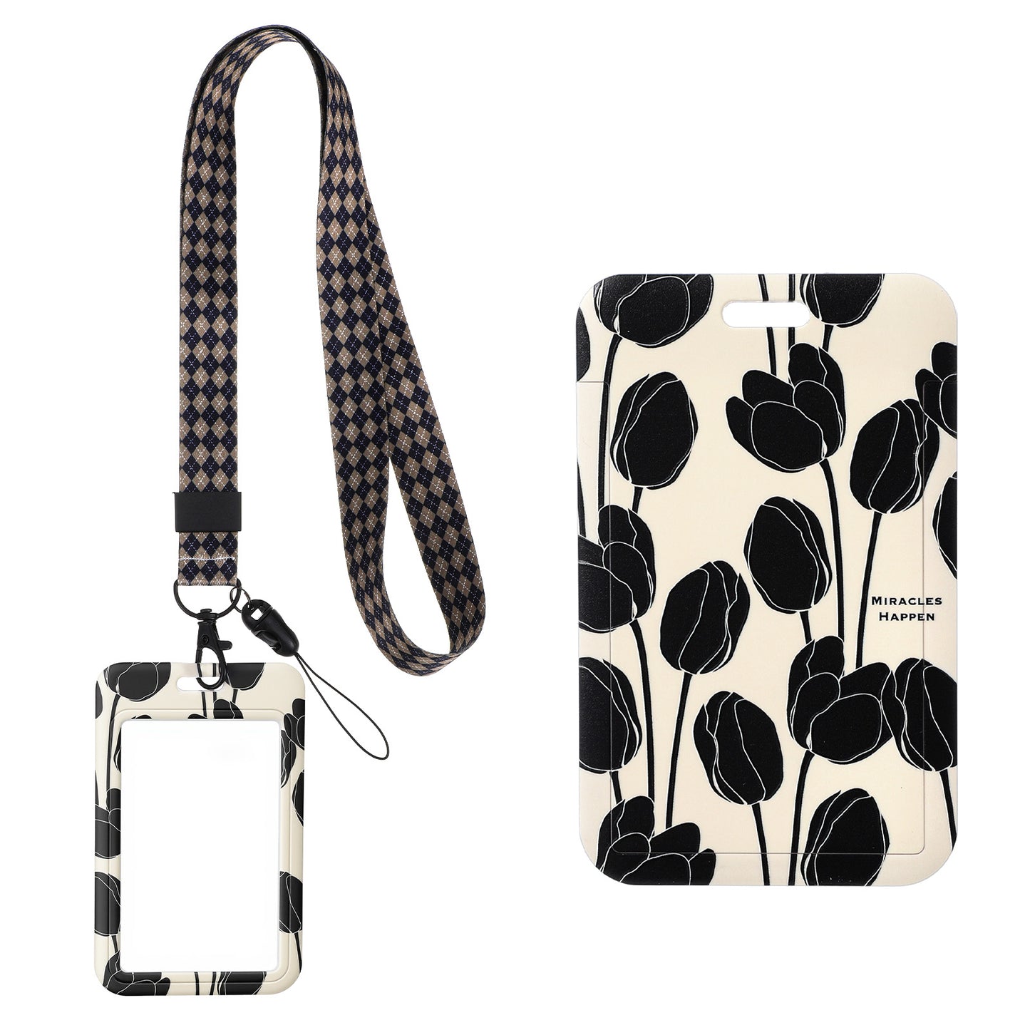 Shimmeroo Photocard Holder Sliding Cute Tulip ID Badge Holder with Keychain Long Lanyard Kawaii PC Holders for School Student Bus Card ID Credit Cards