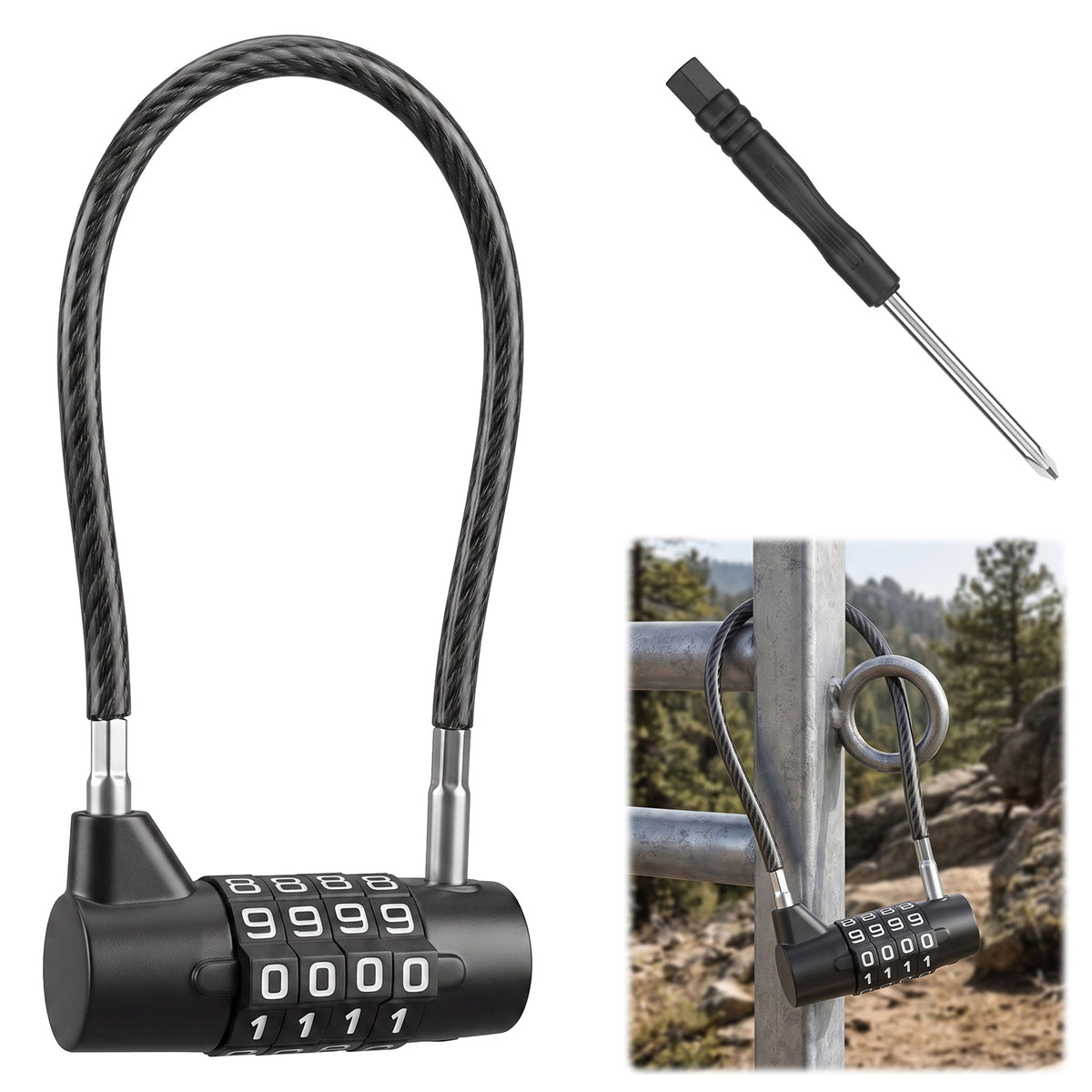 Ymapinc 6.88 Inch Cable Lock, Small Resettable 4‑Digit Code Padlock