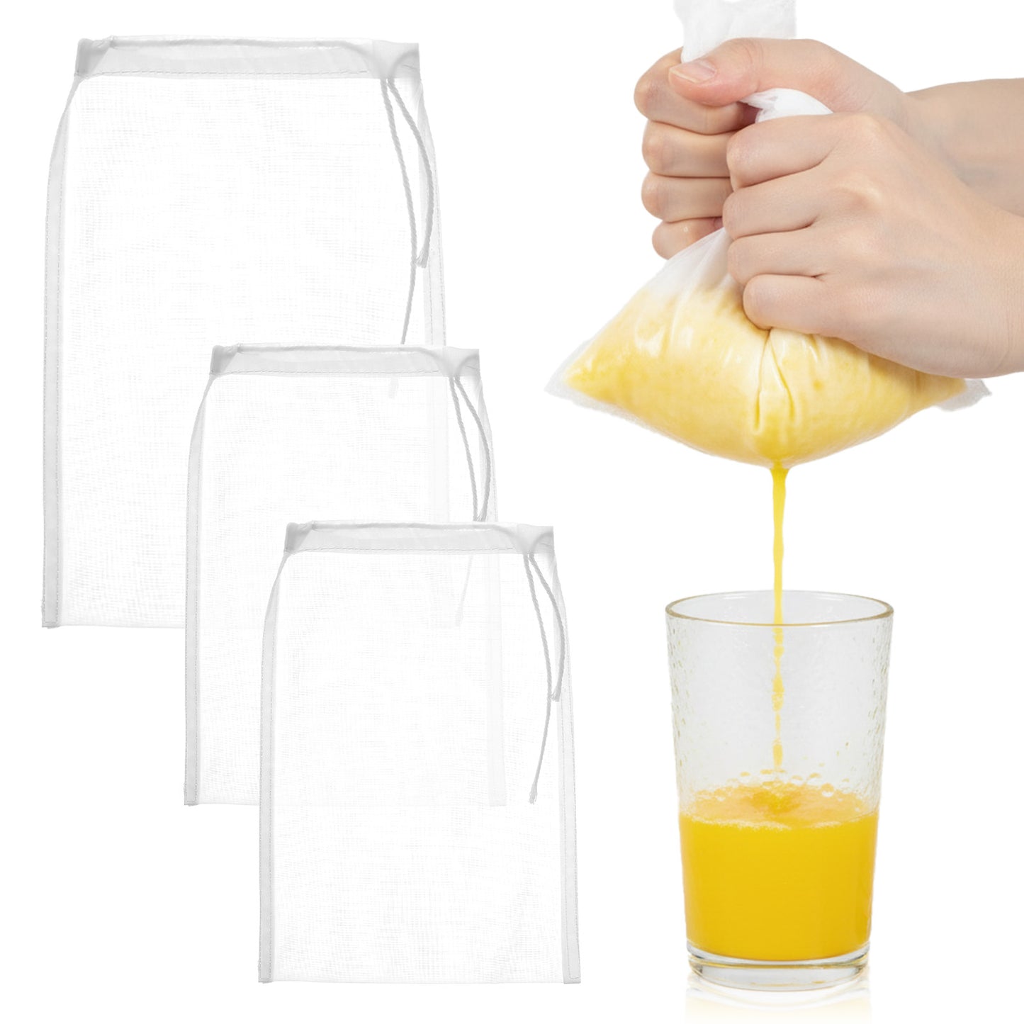 Nogeqi 3PCS Reusable Nut Milk Bag, Nylon Cheese Strainer Cheesecloth Bags for Straining, 200 Mesh Fine Mesh Bag for Filtering Yogurt Fruit Juice Coffee Tofu Tea Cheese (14.17x9.45in/17.72x11.81in)