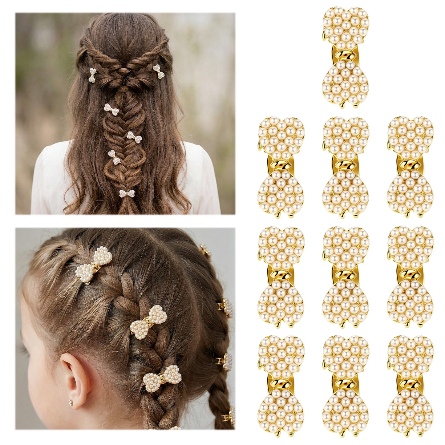 Nogeqi 10 Pcs Mini Pearl Hair Clips with Bow Design, Small Cute Metal Bowknot Hair Clips for Women Girls Styling, Bangs, Sweet & Elegant Hair-Accessories (White)