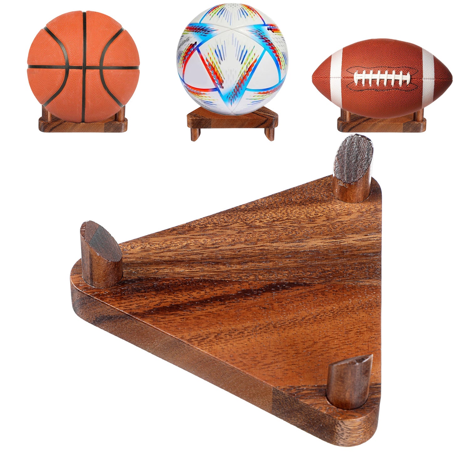 Xinjoduz Walnut Ball Display Stand, Basketball & Football Holder, Wooden Display Stand for Sports Memorabilia, Ball Displays Case