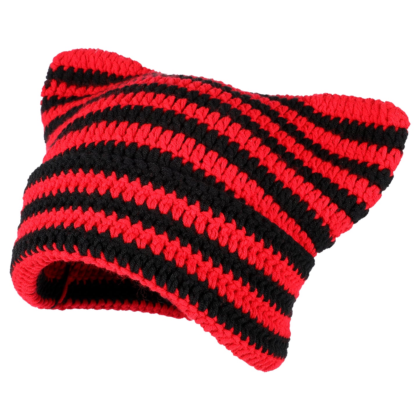 Tyqour Womens Winter Hat Cat Beanie Soft Knit Hat Slouchy Beanie Hats for Women Striped Beanie Hats for Men Black Red
