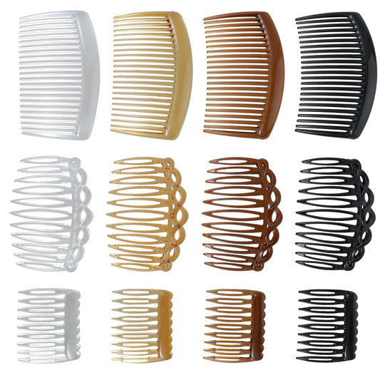 12PCS French Hair Comb Small Plastic French Twist Comb Clips and Pins, Side Hair Combs for Women Girls Decorative Vintage Fine Style Bridal Hair Styling Accessories(9/11 /23 Teeth Side)