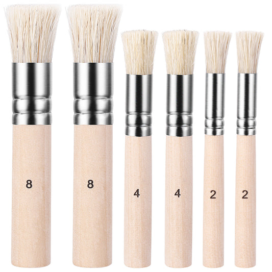 Stencil Brushes Set, Natural Bristle Wooden Handle Template Brushes, Paint Brush for Walls, Paint Brush Set for Acrylic Painting, Wall Model House Painting, DIY Making Supplies, 6PCS, 3 Sizes