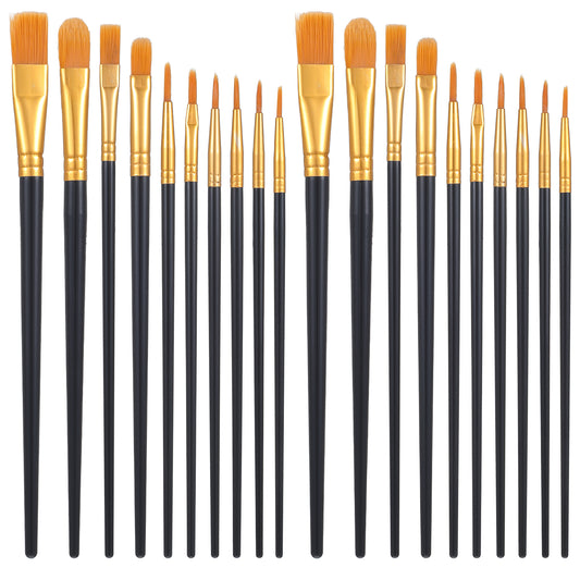 20 Pcs Paint Brush Set Different Sizes Acrylic Art Paint Brushes for Watercolor Oil Rock Face Painting Brush for All Purposes Kids Adult Painting (Black)