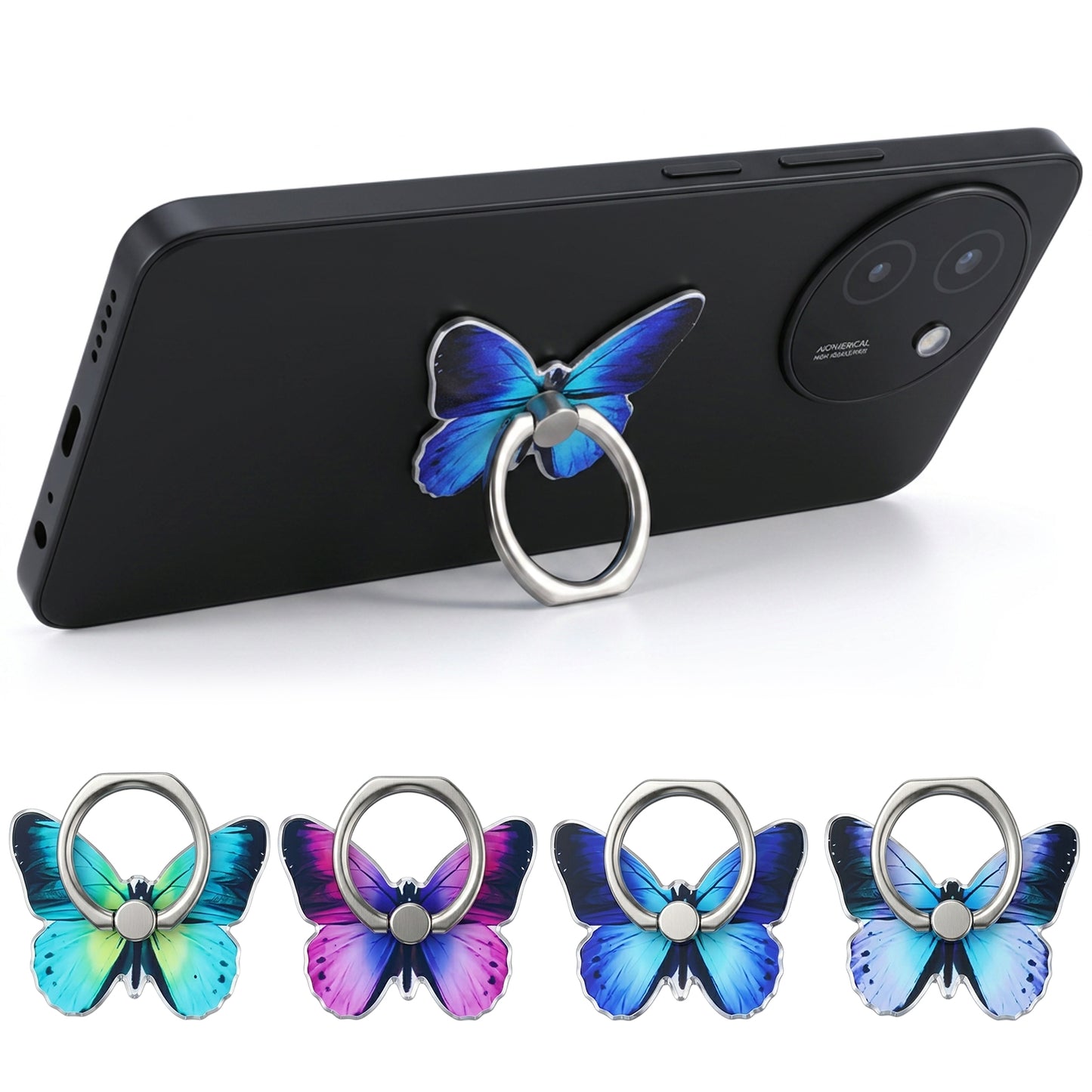 Ymapinc 4Pcs Butterfly Phone Ring Grip Colored Cute Butterfly Phone Ring Stand Metal Cellphone Finger Holder Compatible with Tablets Case 360°Rotation