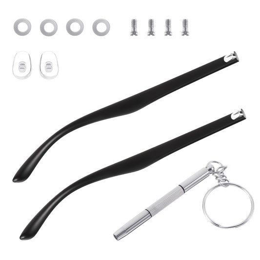 Ymapinc Glasses Repair Kit with Screws, Portable Eyeglass Screwdriver, 2PCS Universal Eyeglass Legs, Black, Includes Nose Pads and Screws, Spectacle Arms Replacement Accessories