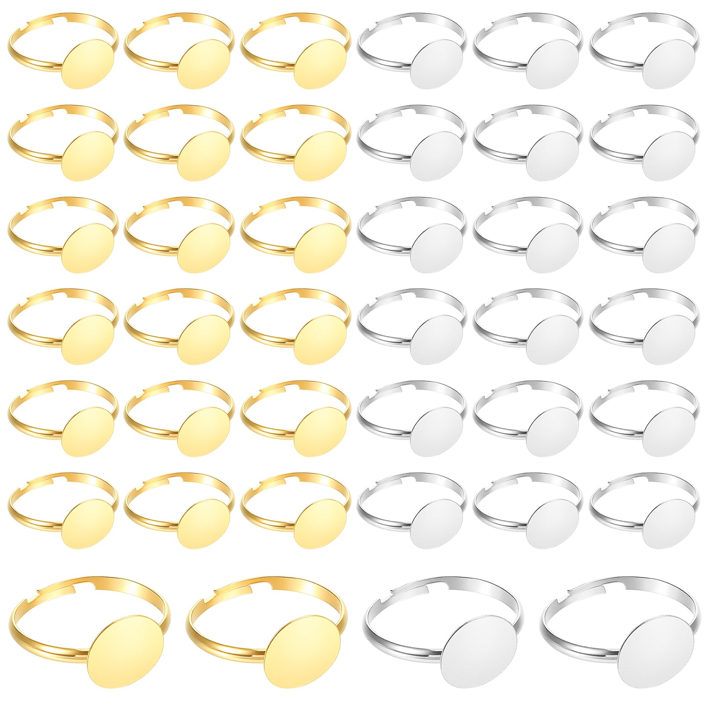 Shimmeroo 40Pcs Ring Blanks for Jewelry Making, Adjustable Flat Blank Ring Bases, Metal Blank Rings Making Supplies for DIY Crafts, Gold & Silver