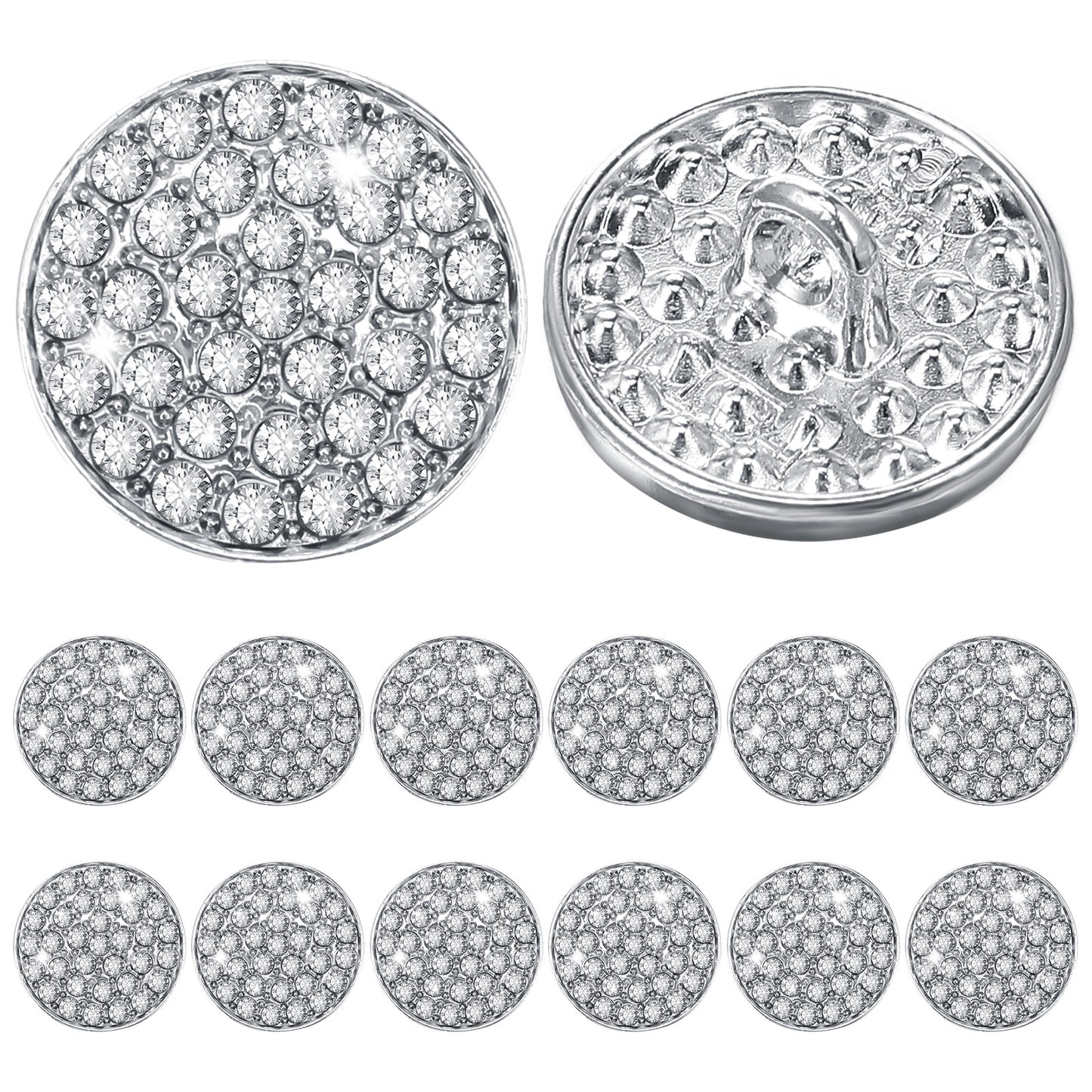 12PCS Silver Rhinestone Buttons for Clothing, Crystal Button Bedazzling Embellishments Sew on Gems Rhinestones Buttons for Crafts DIY Jewelry Wedding Decoration Bridal Bouquet