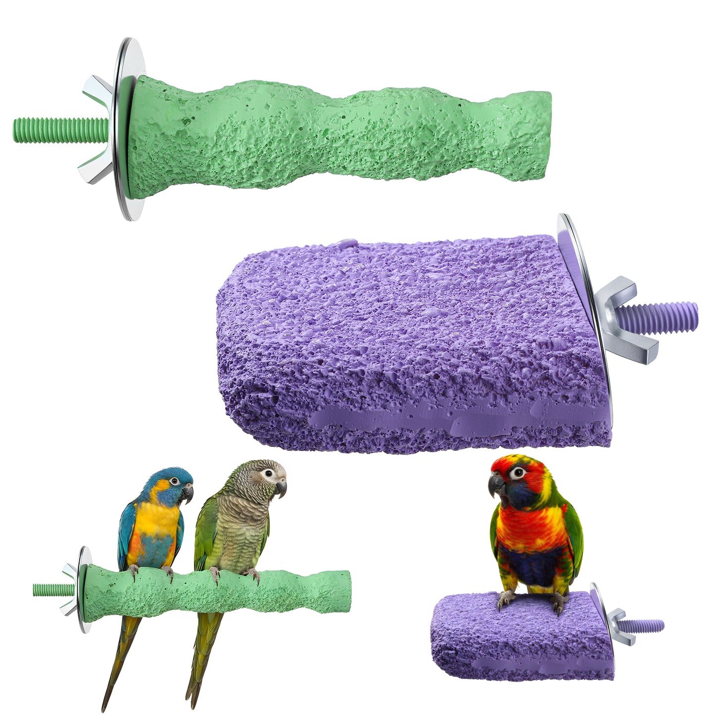 Bird Beak Grinding Stone 2 Pcs Bird Parrot Cage Perch Stand Platform Foot Claws Trimmer Chewing Toys For Small Medium Birds Cage Accessories For Budgies Cockatiels Conures