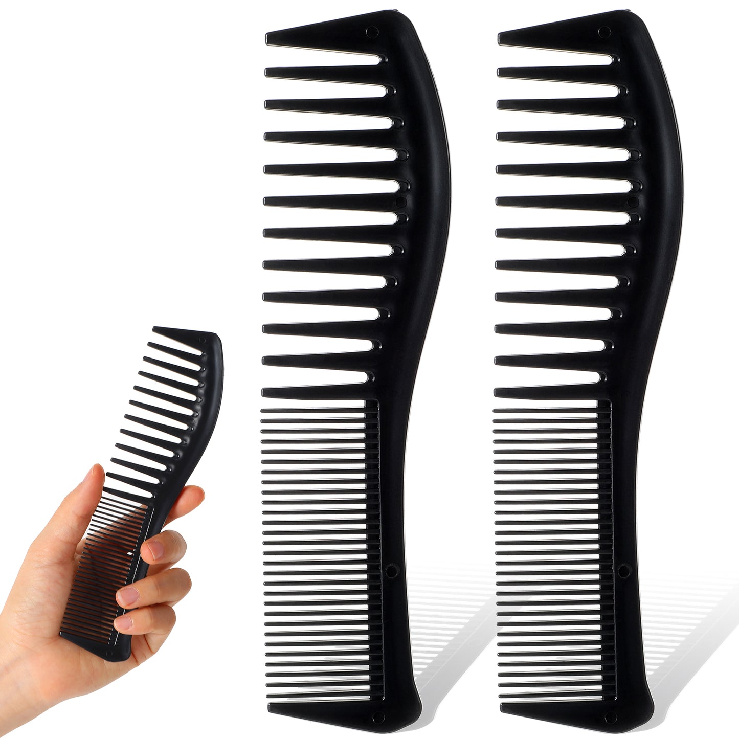2PCS Detangling Comb for Curly Hair, 2 Sided Plastic Hair Combs Wide Tooth Fine Teeth Styling Comb, All Purpose Barber Comb for Thin, Thick, Curly, Straight Hair Men & Women Combing(Black)
