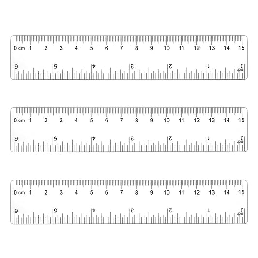 3 Pack 15cm Ruler Clear Rulers Small Straight Ruler with Centimeters and Inches, Plastic Shatterproof Measuring Tools for School, Office and Home (Clear, 15cm)