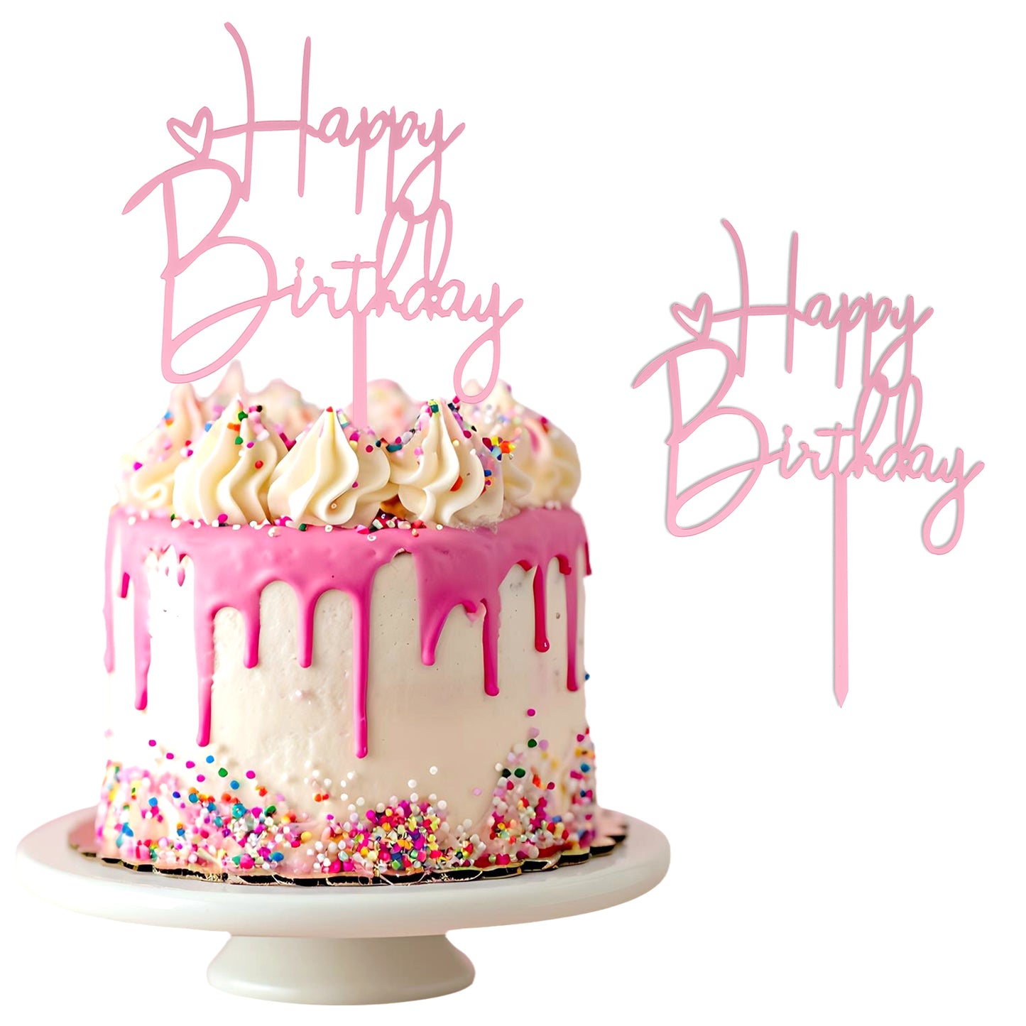 Nogeqi 1 PCS Rose Gold Happy Birthday Cake Topper, Acrylic Happy Birthday Cake Decorations Sign Picks for Birth Day Party Anniversary Celebrating Supplies