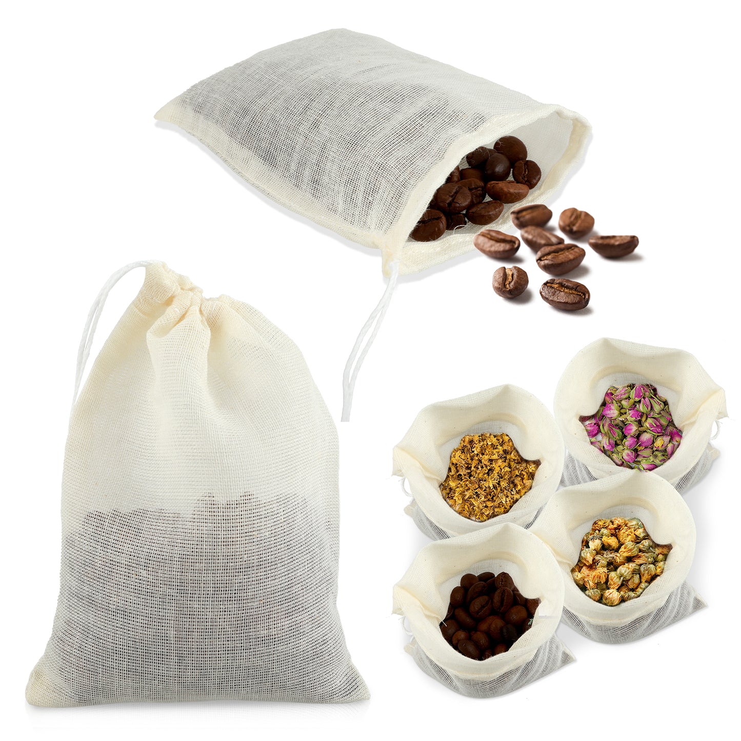 20 PCS Muslin Bags, Reusable Mesh Bags with Drawstring Cotton Reusable Tea Bag for Loose Tea Coffee, Spice, Bone Broth (3 x 4 Inch)