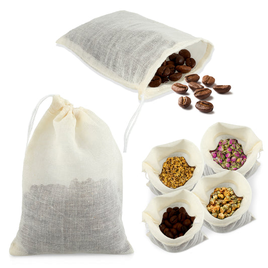 20 PCS Muslin Bags, Reusable Mesh Bags with Drawstring Cotton Reusable Tea Bag for Loose Tea Coffee, Spice, Bone Broth (3 x 4 Inch)