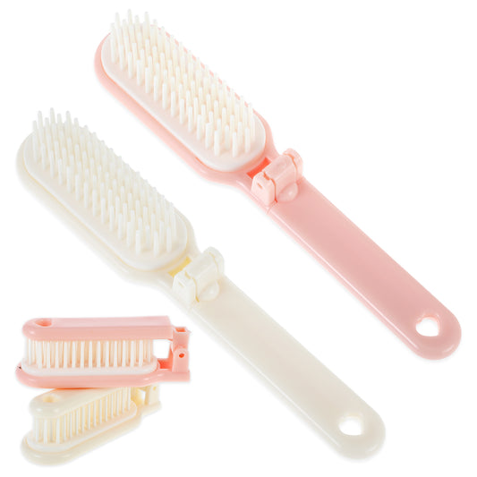 2PCS Folding Travel Hair Brushes for Women Men, Mini Hair Brush Foldable Small Hairbrush Comb Compact Pocket Massage Hair Brush Folding Purse Handbag Hair Brush Portable(White, Light Pink)