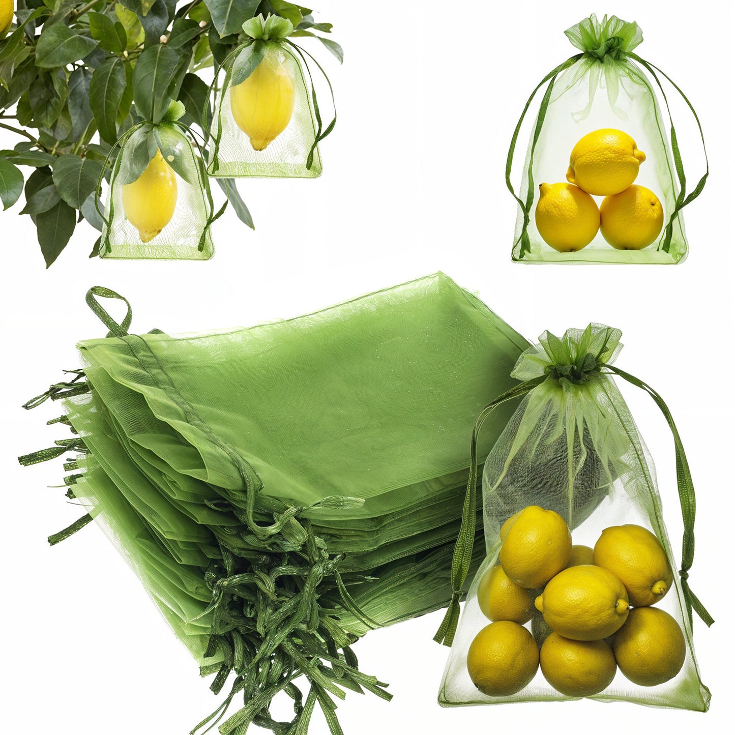 50 PCS Fruit Protection Bags, 5.9× 3.9 inches Green Mesh Netting Cover with Drawstring, Organza Säckchen Klein Garden Netting Cover Pest Barrier for Fruit Trees, Vegetables, Flowers