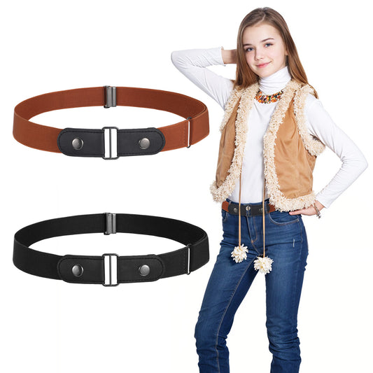 Teaaha 2PCS No Buckle Belt Women No Show Stretch Belt Unisex Invisible Elastic Belt Soft Adjustable for Jeans Pants Dresses
