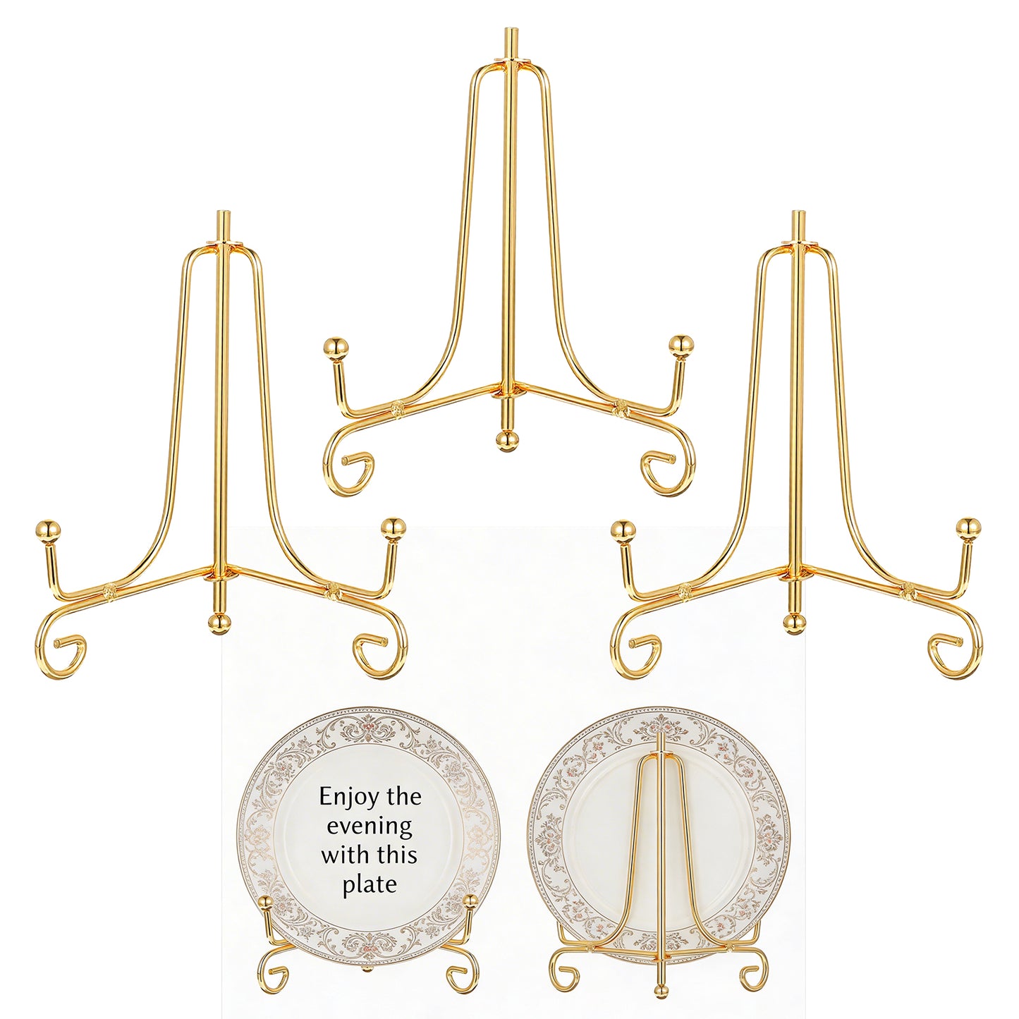 Matwsec 3 Pcs Gold Plate Stand for Display, 4 Inch Iron Decorative Plate Holder for Tabletop Photo Frames, Mini Easel Stand for Small Plates, Cards and Signs, Home Office Decor (4.13x2.56in)